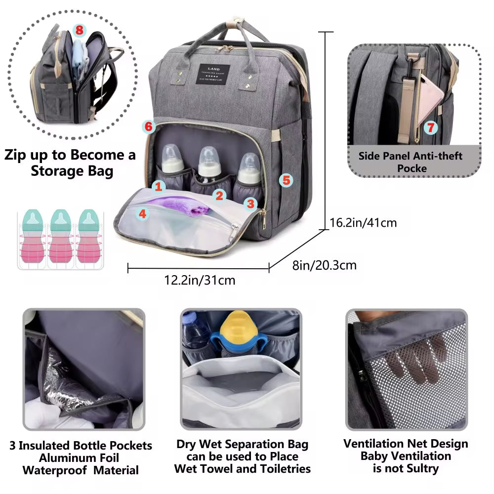 Mommy Bag Lightweight Portable Folding Crib Bed Large-Capacity Travel Maternity Bags Baby Backpack Female Mommy Outting Bag